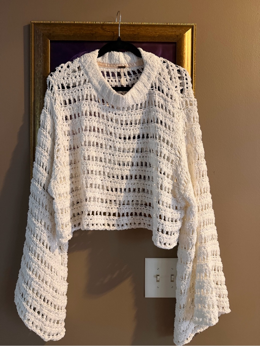 Free People white/cream Open-Knit Crochet Sweater small
